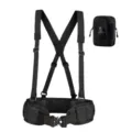 Heavy-duty black tactical belt set with H-back suspenders and MOLLE utility pouch - Black
