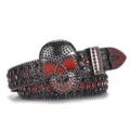 Ceinture strass tête de mort punk pour homme et femme, superbe ceinture scintillante. - Noir Rouge / 115cm