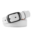 White leather belt with stylish black oval pin buckle, perfect for casual jeans and daily wear. - 105cm / White