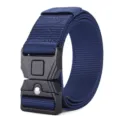 Detailed close-up view of the solid blue tactical nylon belt with durable quick release buckle. - 125cm / Navy Blue