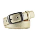 Gold textured belt detail showcasing the glossy black oval buckle and fine grain surface. - 105cm / Gold