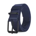 Durable navy blue nylon canvas belt with black metal pin buckle and adjustable eyelets. - 120cm / Navy Blue