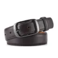 Classic dark brown leather belt with a sleek gunmetal oval pin buckle for versatile wear. - 105cm / Coffee