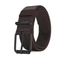 Detail view of brown imitation nylon belt with matte black pin buckle and eyelets. - 120cm / Coffee