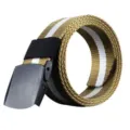 Duurzame canvas riem met plastic gesp, casual gestreepte textielriem voor dagelijks. - Khaki Wit / 100-135CM