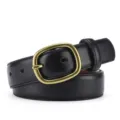 Women thin black leather belt with retro brass alloy pin buckle versatile minimalist jeans skirt - 105cm / Black