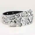 Black and white snake pattern leather belt detail, silver double buckle and metal grommets. - White Snake Skin / 105cm