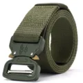 Tactical nylon webbing belt with quick-release metal buckle in olive green - 100-135CM / Green