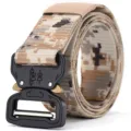 Tactical nylon camouflage belt with quick-release metal buckle for kids and students - 100-135CM / Camouflage Khaki