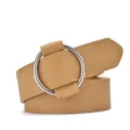 Simple tan faux leather belt with a sleek silver round buckle - 105cm / Khaki