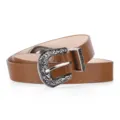 Women's vintage brown faux leather belt with ornate silver floral engraved buckle - 105cm / Khaki