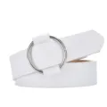 Classic minimalist white faux leather waist belt featuring a large silver round buckle - 105cm / White