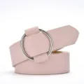 Minimalist pale pink faux leather belt with silver round buckle and holeless adjustable design - 105cm / Pink