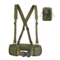 Olive green heavy duty tactical belt with Y-shaped suspenders and utility pouch - Army Green
