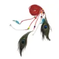 Bohemian peacock feather braided hair belt decorative waist chain for women fashion boho style - 167cm / Red