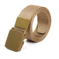 Durable khaki tactical nylon woven belt for men featuring a matching plastic buckle - 125cm / Khaki