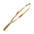 Khaki nylon single-point tactical sling strap with quick-release buckles and bungee cord. - Khaki