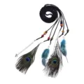 Bohemian Peacock Feather Braided Hair Belt Black Cord Multi-color Beads Fashion Variant - 167cm / Black