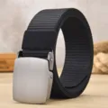 Men's Black Canvas Belt Casual Outdoor Waist Belt with Durable Metal Buckle Variant - Flat Knit / Black