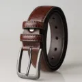Elegant vintage brown textured men's leather belt featuring a brushed silver alloy pin buckle - Coffee / 110cm