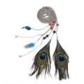 Boho peacock feather braided belt and hair accessory with colorful wooden beads and chains. - 167cm / Gray