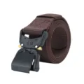 Brown tactical belt with quick release metal buckle, durable nylon webbing for outdoor sports. - Brown