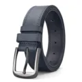 Vintage blue PU leather belt for men with classic matte metal needle buckle design - 120cm / Black