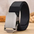 Black canvas belt for men, casual outdoor holeless tactical belt with metal buckle SKU style. - Flip Lid / Black