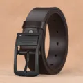 Cintura in vera pelle marrone da uomo con fibbia ad ardiglione nera, elegante stile business. - 120cm / Marrone caffè [fibbia nera]