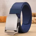Blue canvas belt for men, casual outdoor tactical nylon belt with metal buckle, stylish. - Flip Lid / Blue