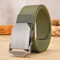 Men tactical canvas belt with metal automatic buckle casual outdoor waist belt military style - Flip Lid / Green