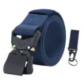 Blue tactical belt with quick release metal buckle and keychain for outdoor sports. - Blue Belt with Eagle Beak Hook