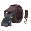 Tactical belt with heavy duty quick release metal buckle durable nylon strap for outdoor sports - Coffee Belt with Eagle Beak Hook