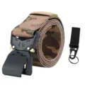 Camouflage tactical belt with quick-release aluminum alloy buckle and key ring accessory. - CP Camo Belt with Eagle Beak Hook
