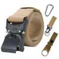 Durable tactical nylon belt with metal quick-release buckle and outdoor accessories. - Khaki Belt with Tactical Hook and Horizontal Mount