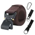 Durable brown nylon tactical belt with metal quick release buckle and outdoor accessories. - Coffee Belt with Tactical Hook and Horizontal Mount