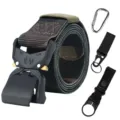 Tactical belt with quick-release metal buckle and durable nylon camo webbing accessories. - Jungle Camo Belt with Tactical Hook and Horizontal Mount
