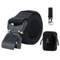 Black tactical belt set with quick release metal buckle, nylon belt, pouch, and keychain. - Black Belt with Tactical Hook and Pouch