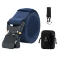 Tactical belt heavy duty nylon quick release military belt with pouch and keychain set - Blue Belt with Tactical Hook and Pouch