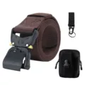 Durable tactical nylon belt with quick release metal buckle, tactical pouch and key ring. - Coffee Belt with Eagle Hook and Pouch