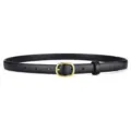 Women slim black leather belt with golden oval pin buckle, stylish daily waist accessory. - 100cm / Black