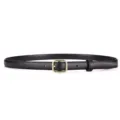 Close-up detail of a slim leather belt featuring a classic gold-tone square pin buckle. - 100cm / Coffee