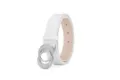 Elegant white leather belt for women with rhinestone-encrusted double-oval buckle - White (Silver Buckle)