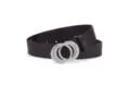 Elegant black faux leather belt for women featuring a double-ring rhinestone buckle - Coffee With Silver Buckle