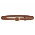 Brown women thin leather belt with gold alloy oval pin buckle, elegant dress pants accessory. - 100cm / Brown