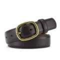 Classic dark brown leather belt for women with vintage brass metal buckle daily wear outfit. - 105cm / Coffee