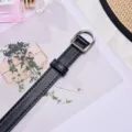 Minimalist black PU leather skinny waist belt featuring a stylish silver D-ring buckle - Black