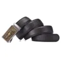 Zwarte heren riem met krokodillenstructuur en gouden automatische gesp - Kopergoud Gesp Krokodil Aangepaste Stijl / 110cm