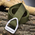 Durable green tactical nylon belt featuring a sturdy silver-tone triangle alloy buckle - 110cm / Army Green