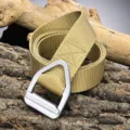 Khaki outdoor quick-dry nylon tactical belt featuring a silver triangle alloy buckle - 110cm / Khaki